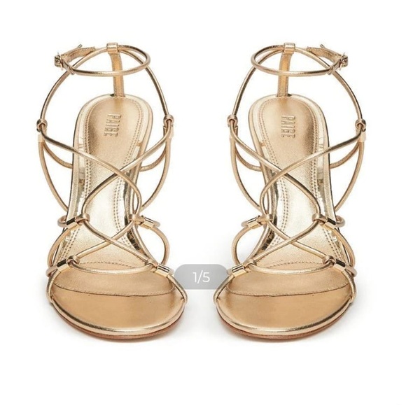 PAIGE Women's Gold Strappy Wedge Sandals - Picture 2 of 8